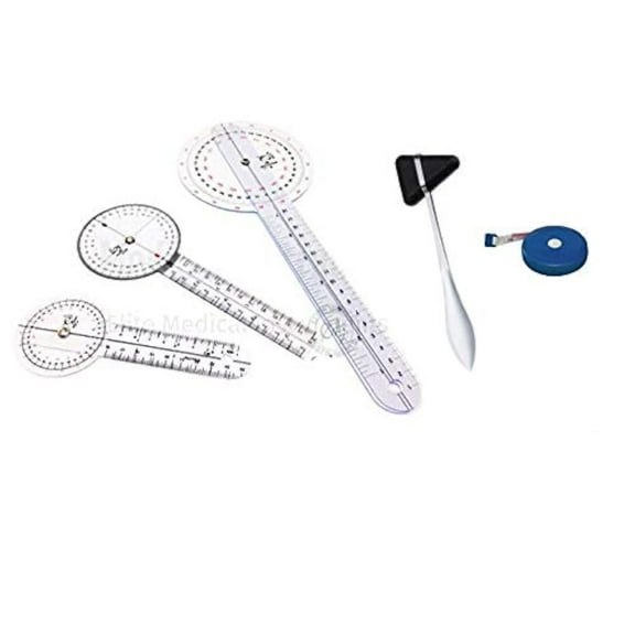 EMI EGM-650 5 Piece Physical Therapy Set - Goniometer 12 inch, 8 inch, 6 inch, Taylor Hammer, & Tape Measure C40