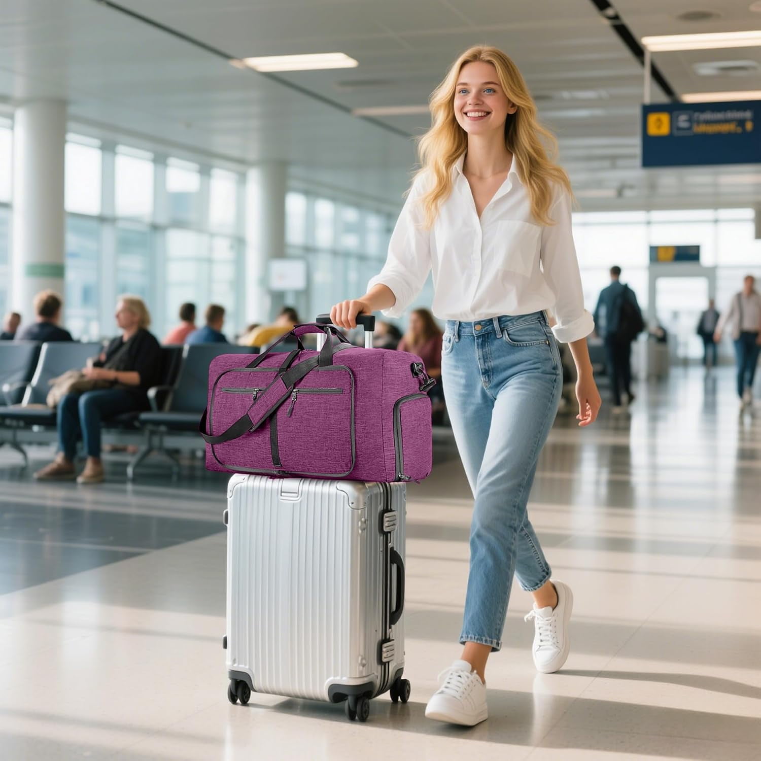 Ht Viik 65L/85L Foldable Travel Duffle Bag, Lightweight Checked Luggage with Shoe Compartment, Water-Resistant Weekender Overnight Bag for Men & Women