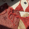 thumbnail image 6 of GEWSEY Women's 3 Piece Swimsuits Halter Triangle Crochet Bikini Sets with Cover Up Skirt (Brick Red, M), 6 of 9