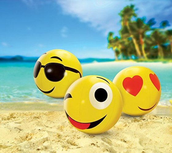 KOVOT Large Emoji Beach Balls Set Of 3 Includes (3) 24" Emoji Style Beach Balls And Foot Pump
