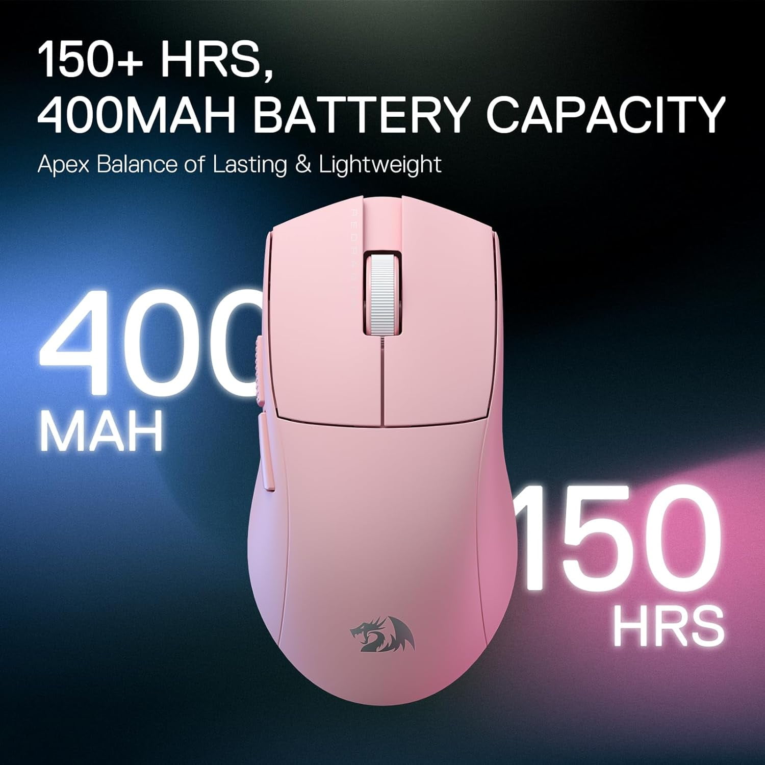Redragon M916 PRO 3-Mode Wireless Gaming Mouse, 49G Ultra-Light 26K DPI Gamer Mouse w/Ergonomic Natural Grip Build, Full Programmable Buttons, Software Supports DIY Keybinds & DPI (1K Hz, Pink)