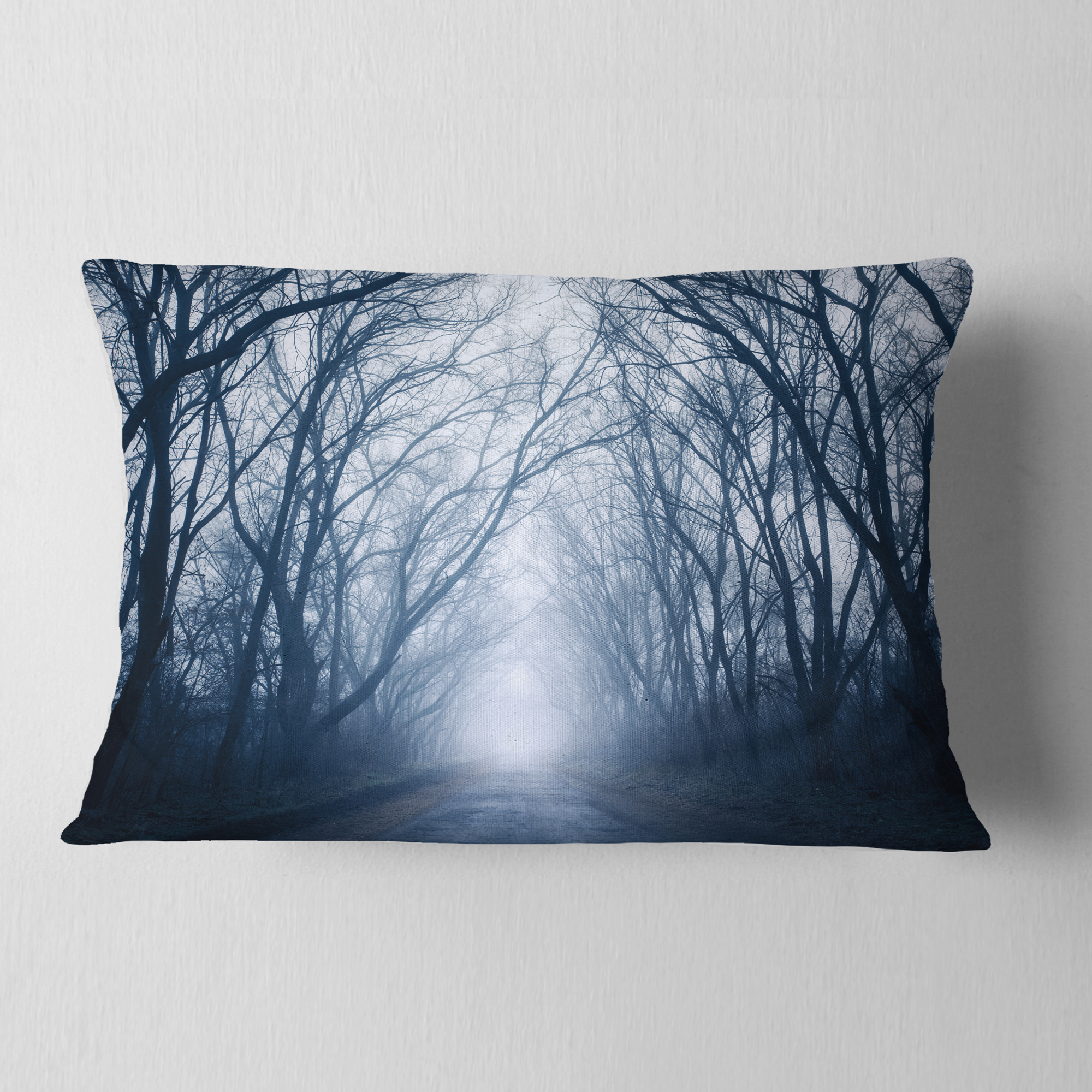 Designart Path in Dark Autumn Forest - Landscape Photography Throw Pillow - 12x20