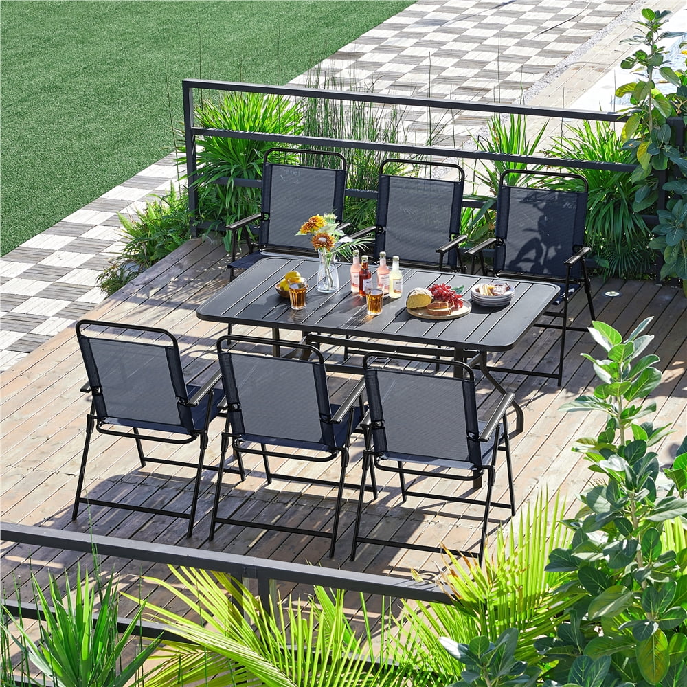 Topeakmart Folding Patio Dining Chairs with Armrests for Garden, Yard, Lawn, Set of 2, Navy Blue