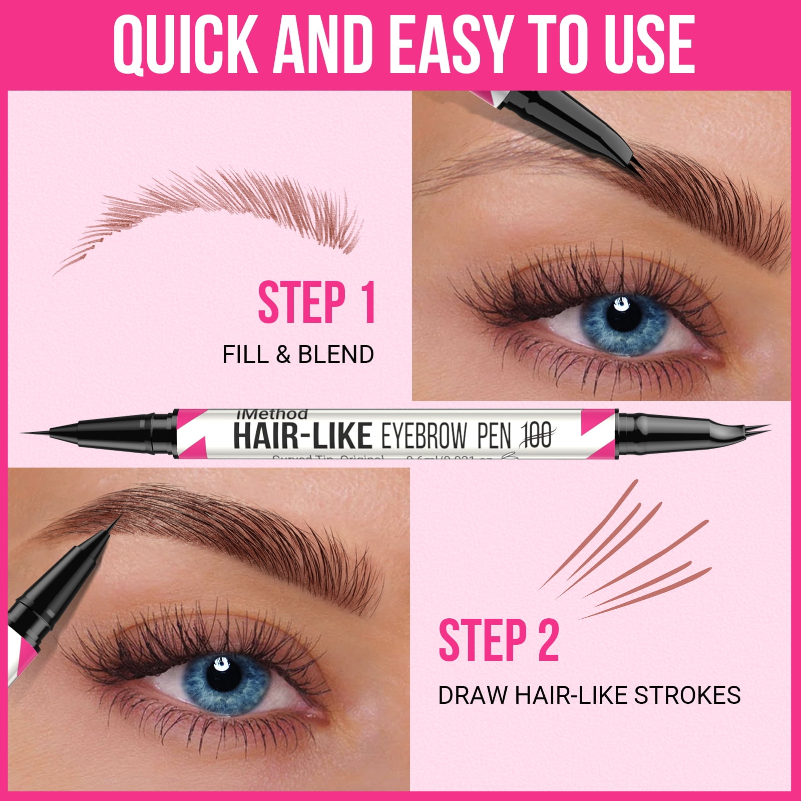 iMethod 2-in-1 Curved Eyebrow Pen - Dual-Ended Microblading Pencil with Curved Tip and Precise Brush-Tip, Natural Hair-Like Brows, Lasts All-day，Black