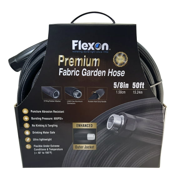 Flexon 5/8" x 50 ft Premium Fabric Lightweight, Kink-Free Garden Hose
