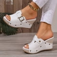 thumbnail image 4 of Dakaela Women's Platform Wedge Sandals Open Toe Cork Heeled Slip on Espadrilles Mules Wide Width Casual Dressy Summer Beach Shoes White Size 7.5, 4 of 9