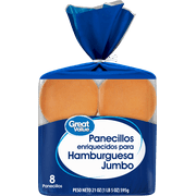 Great Value, Jumbo Hamburger Bun, Regular, Pre Sliced, 21 oz, 8 Count, Shelf Stable