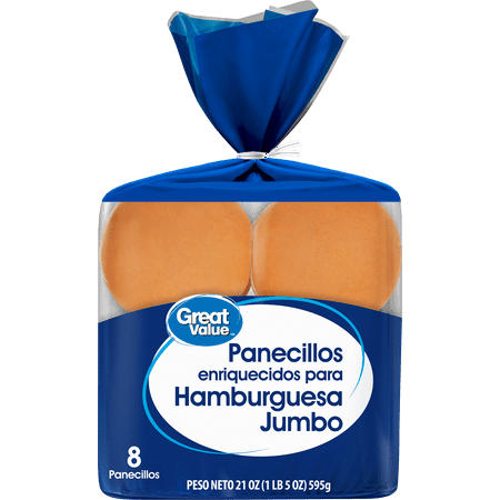 Great Value, Jumbo Hamburger Bun, Regular, Pre Sliced, 21 oz, 8 Count, Shelf Stable