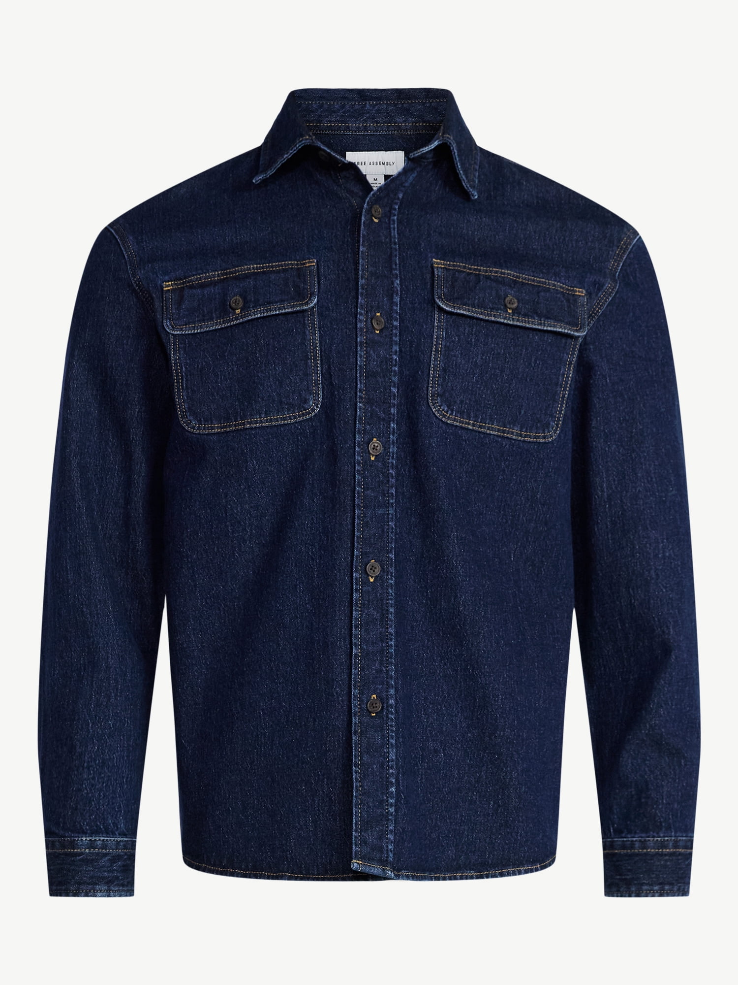 Free Assembly Men's Heavyweight Denim Overshirt with Long Sleeves, Sizes S-3XL