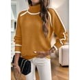 thumbnail image 4 of Fall Sweaters for Women Trendy Cute Cozy - Long Sleeve Colorblock Knitted Pullover Tops Caramel Color M, 4 of 7