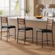 thumbnail image 1 of Set of 2 bar stools - faux leather forrado, de madera con back & footrest, thick cushion, counter height, retro para kitchen island, apartment, 1 of 7