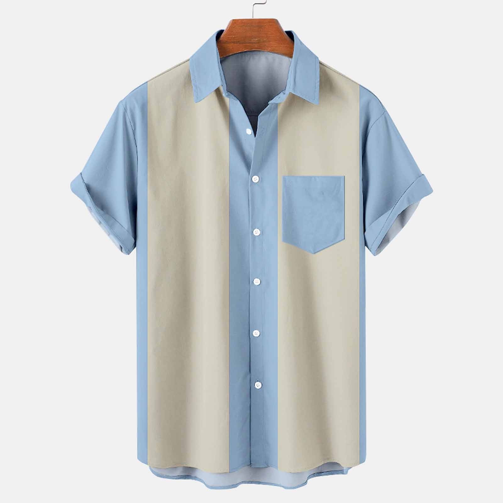 Long Sleeve Shirts for Men Shirts for Men Men's Printed Stripe Casual Lapel  Short Sleeve Shirt Blouse T Shirts for Men Sweaters for Men on Sales Light  blue,XL 