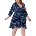 thumbnail image 2 of Vestido de talgrande pamujer, lunares, casual, cuello en V, man3/4, vestido midi ajustado y acampanado Azul marino 3XL, 2 of 5
