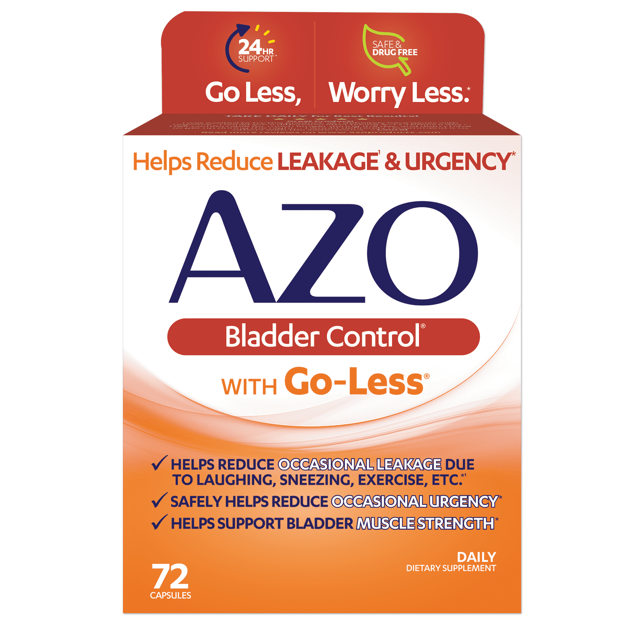 AZO Bladder Control with Go-Less Blend Daily Supplement, Reduces Urgency & Leakage Naturally with 24-HR Support, 72 Count