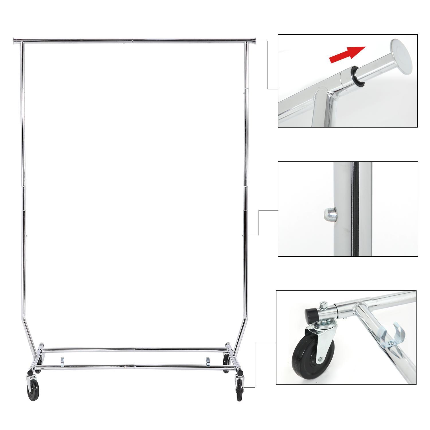 Whitmor Adjustable Rolling Garment Rack - Collapsible - Chrome - 22" x 51" x 71.25" - image 3 of 7