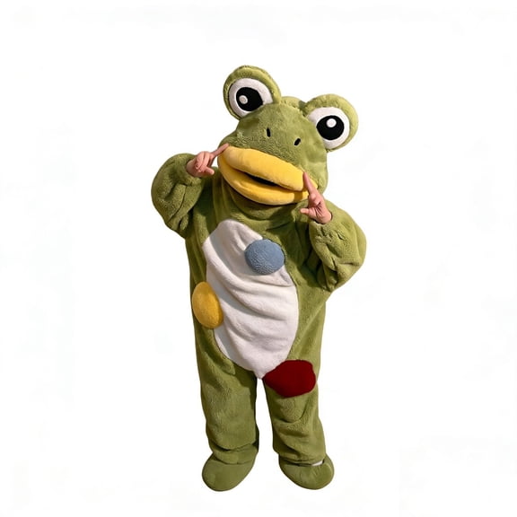 UYYX Frog Onesie Kids 3D Frog Hooded Fleece Onesie Color Dot Belly Plush Jumpsuit Warm Windproof Winter Loungewear(Green,9-10 Years)
