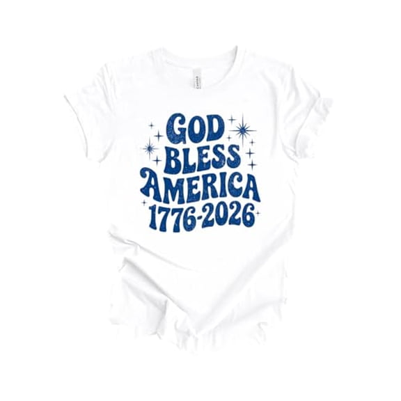 Patriot Pride Women's Short Sleeve Distressed Graphic T-Shirt - Retro Wavy God Bless America 1776-2026 250 Years-White-Small