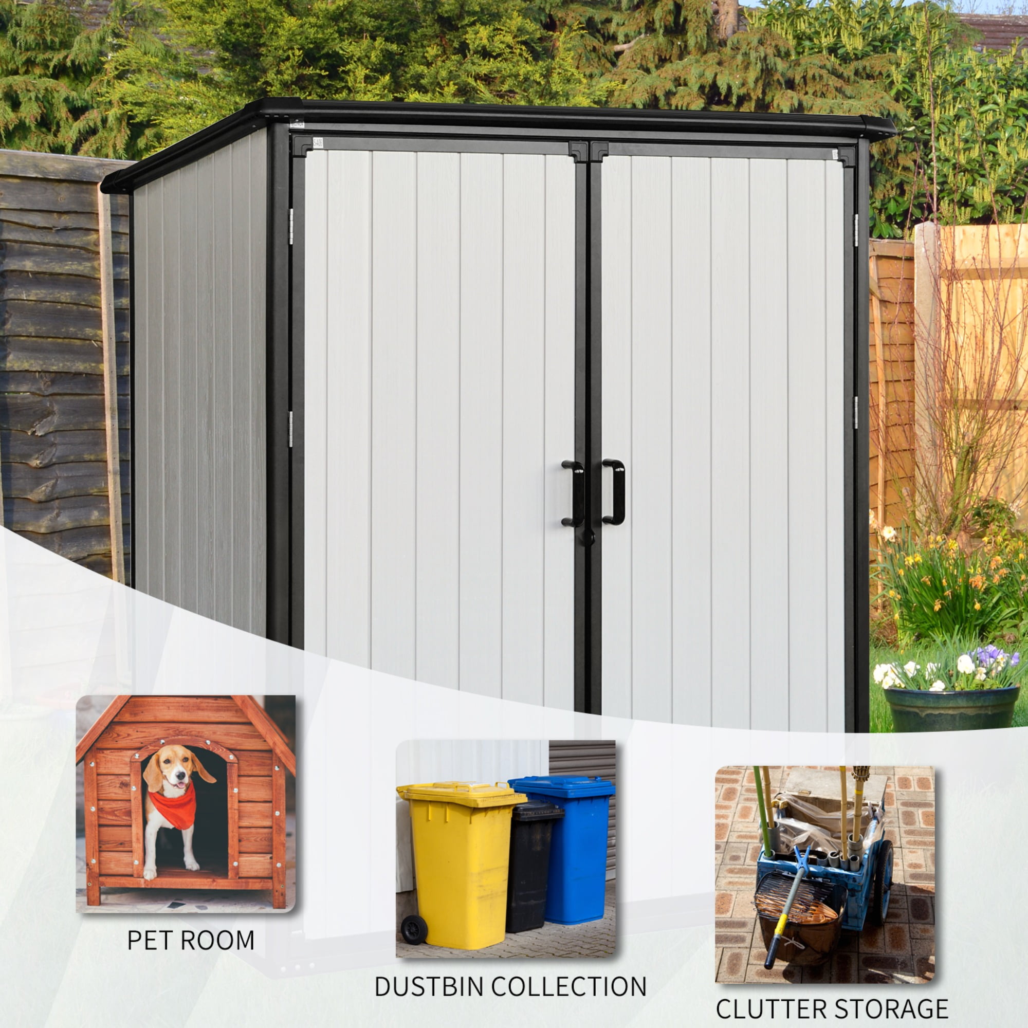 JXXRZ 5x3FT Waterproof Resin Storage Shed, Outdoor Storage Shed Lockable for Bikes & Patio, White