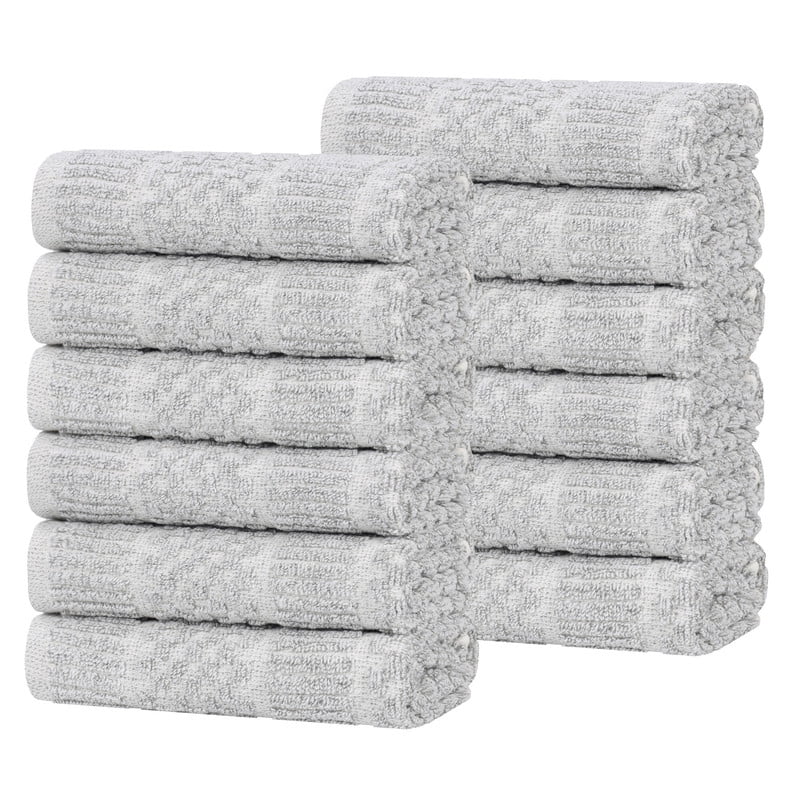 Superior Naples Viscose Cotton Blend Medium Weight Face Towels Washcloths, Set of 12, Platinum