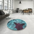 thumbnail image 4 of Ahgly Company Machine Washable Indoor Round Transitional Bright Turquoise Blue Area Rugs, 6' Round, 4 of 7