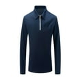 thumbnail image 3 of KeShDi Men's T-Shirts Men's Solid Color Sport Shirt with Zip-Up Lapel Long Sleeve Lapel Top/Shirt Navy 2X, 3 of 7