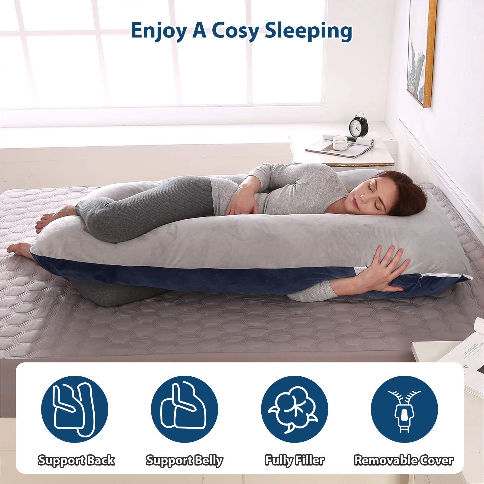 BATTOP U-Shaped Pregnancy Pillow, Full Body Maternity Support for Belly, Back and Legs, 57in Maternity with Removable Cover - Pregnancy Must Haves
