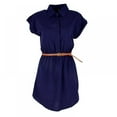 thumbnail image 1 of Robe Courte Décontractée Col Rabattu Vestidos Manches Courtes Stretch Chiffon Ceinture Mini Robe Vestidos, 1 of 9