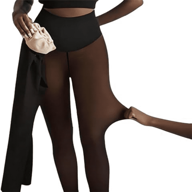Brown Tights New Compression Model One Seam Translucent Fleece Lined Tights Leggings Women