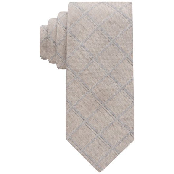 Calvin Klein Men's Heather Windowpane Grid Tie Taupe Beige Grey Necktie