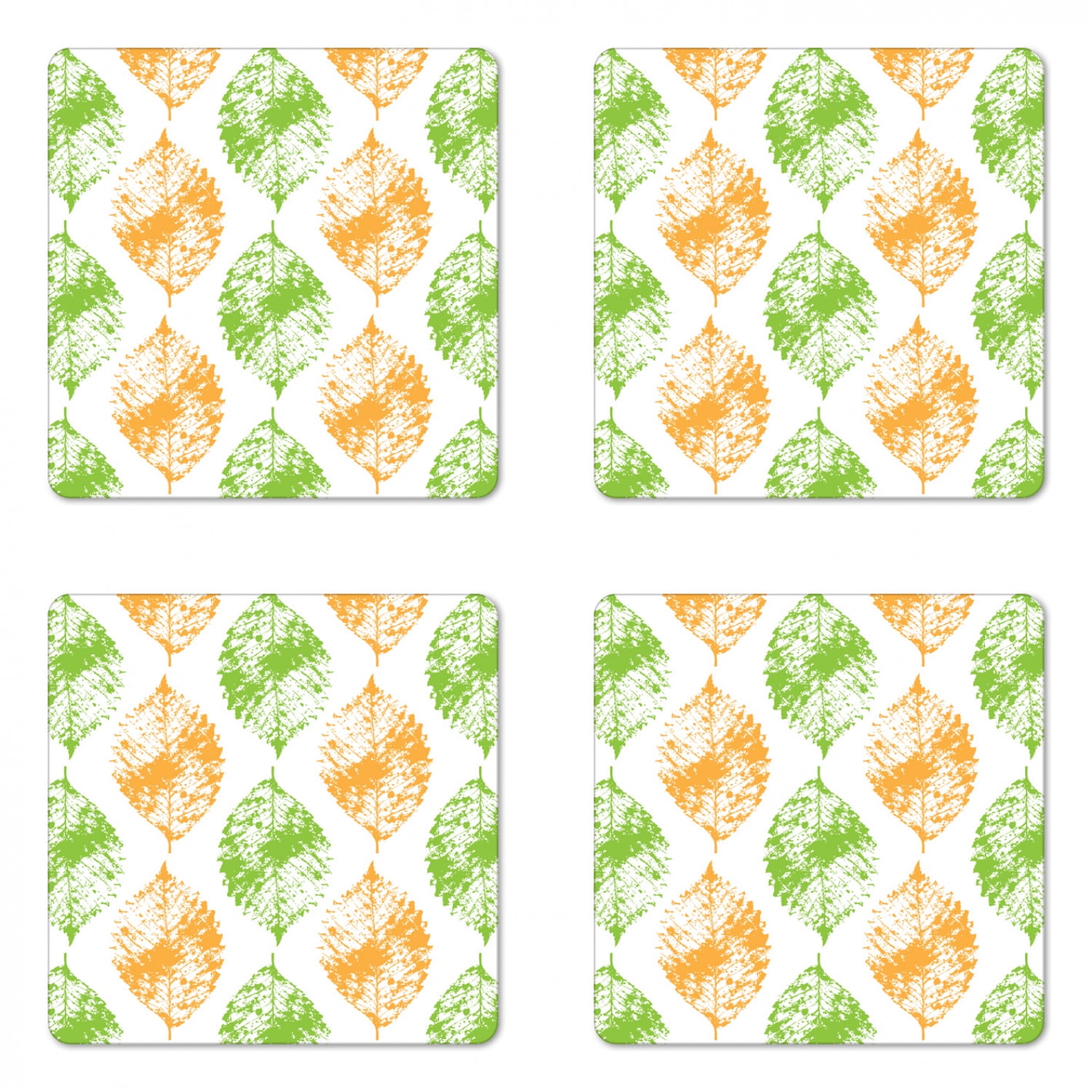 Leaves Coaster Set Of 4 Illustration Print Of Leaf Intricate Motifs Minimalist Design Grunge Art Square Hardboard Gloss Coasters Standard Size White And Lime Green By Ambesonne Walmart Com Walmart Com