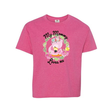 

Inktastic Baby Flamingo My Mommy Loves Me in Flower Wreath Youth T-Shirt