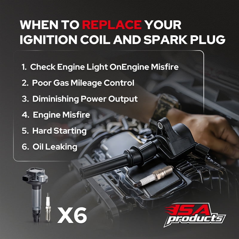 ISA Ignition Coil Pack and 6 Spark Plug SP411 Compatible with Ford Edge Flex Fusion Lincoln MKS MKT MKX MKZ Mazda CX-9 3.5L 3.7L Replacement for UF553 UF595 5C1652 ‌Set of 6