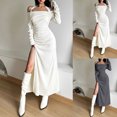 thumbnail image 1 of Gspmoly Robes pour Femmes Grande Taille, Robe à Col Unique à Manches Longues Fendue pour le Travail, 1 of 7