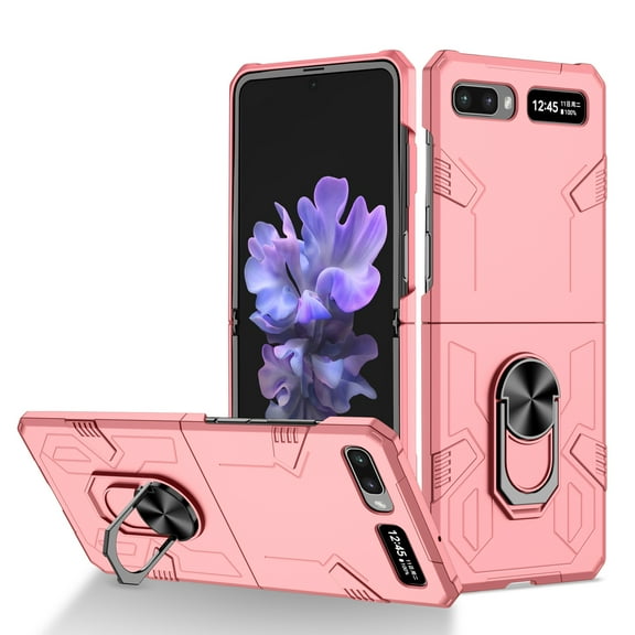 Galaxy Z Flip Case,Z Flip 5G Case,Rugged Military Grade Anti-Fall Shockproof Heavy Duty Protective Phone Case with Kickstand Magnetic Ring Stand Full Body Case For Samsung Galaxy Z Flip,Pink