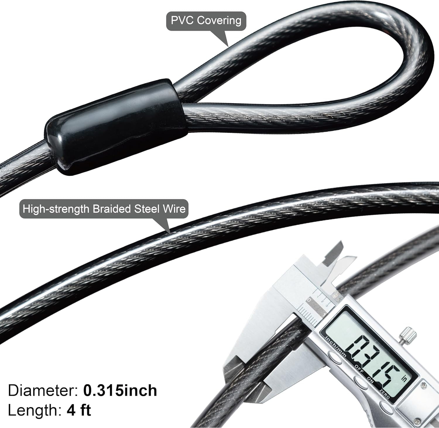 Bike U-Lock with Cable, Heavy Duty Anti-Theft Bicycle U Locks with 8mm Braided Steel and 3 Keys, 4ft Length Security Cable for Bike, Scooter Mountain Road Bike
