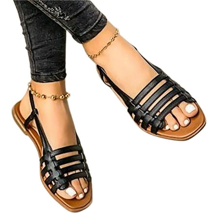 

Kitem Women Summer Casual Anti-skid Buckle Flat Opened Toe Sandals Slippers Shoes