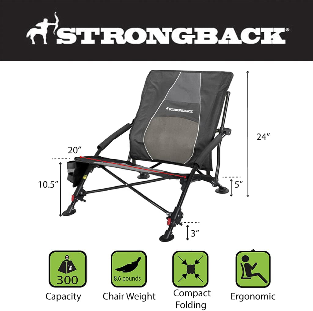 STRONGBACK Low Gravity Beach Chair Heavy Duty Portable Camping and Lounge Travel Outdoor Seat with Built-in Lumbar Support
