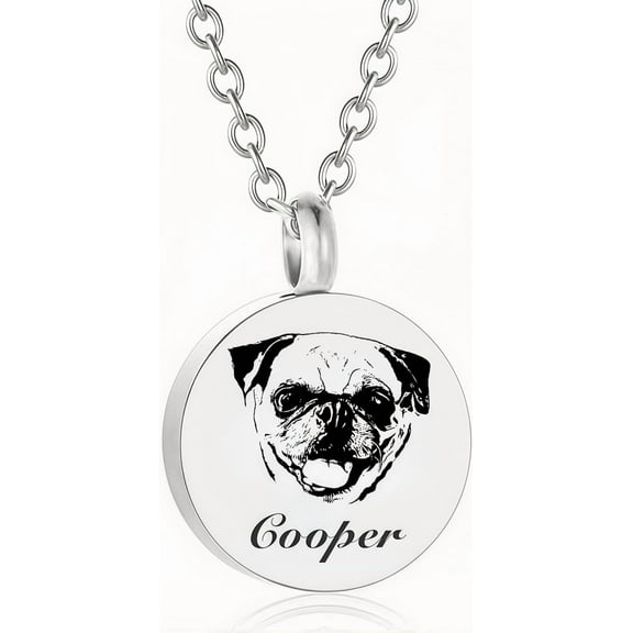 Personalized Pet Portrait Necklace Mini Urn Pendant for Ashe Handmade Circular Memorial Jewelry Custom Stainless Steel Engraved Necklace for Animal Lovers Dog Cat Lovers Keepsake Gift