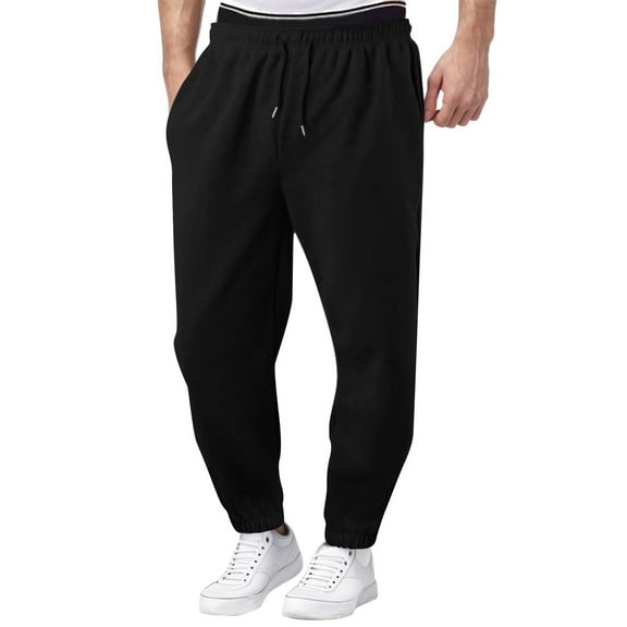 GuangCheng George Mens Elastic Waist Sweatpants,Casual Joggers,Baggy,Pull On,Lounge Pants for Men,Black,Size M