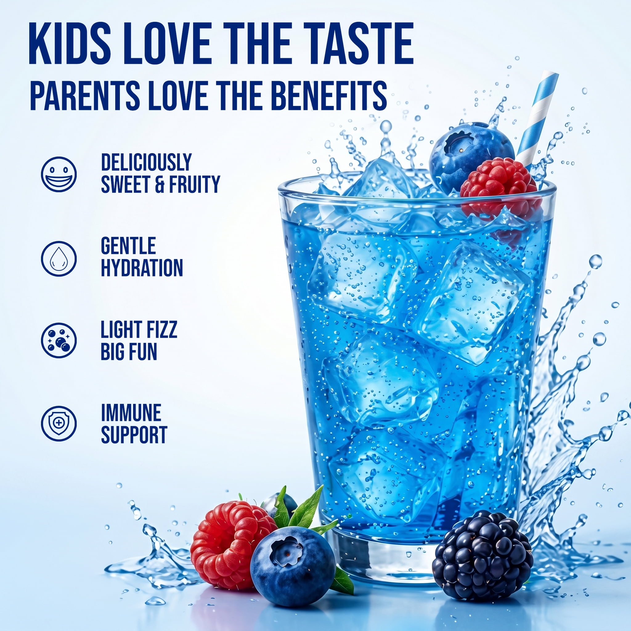 Bobelo Blue Razz, Electrolyte Powdered Drink Mix for Kids with Immuse Postbiotic,, 0.23 oz, 15 Ct