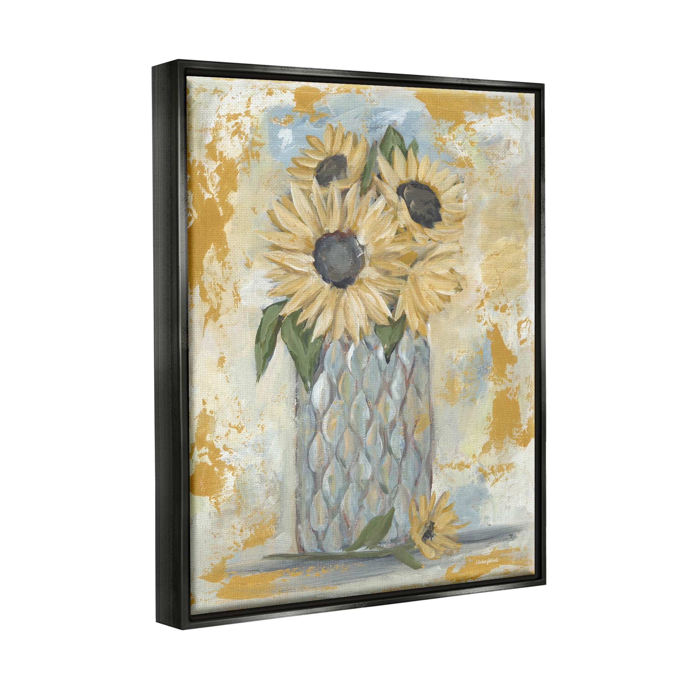 Rustic Weathered Sunflower Vase Botanical & Floral Graphic Art Jet Black Framed Art Print Wall Art