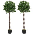 thumbnail image 1 of Outsunny 4FT Artificial Laurel Tree Set of 2, Lifelike Potted Fake Plant, 1 of 10