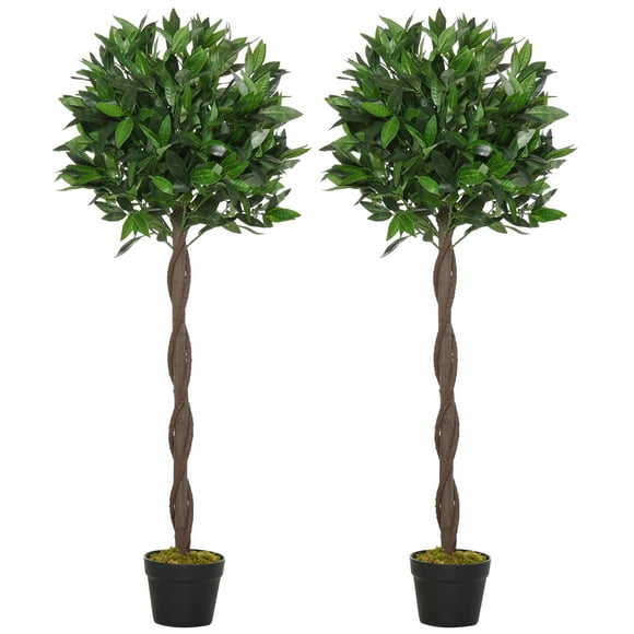 Outsunny Ensemble de 2 Lauriers Artificiels de 4 Pi, Plante Factice en Pot Réaliste