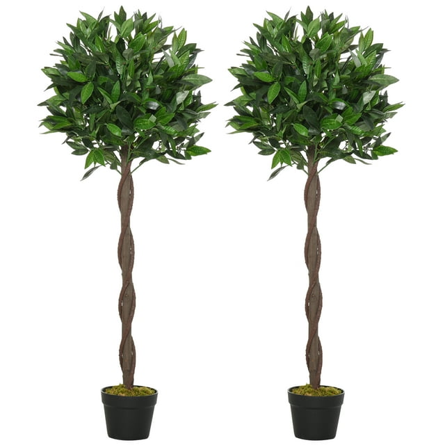 Outsunny Ensemble de 2 Lauriers Artificiels de 4 Pi, Plante Factice en Pot Réaliste