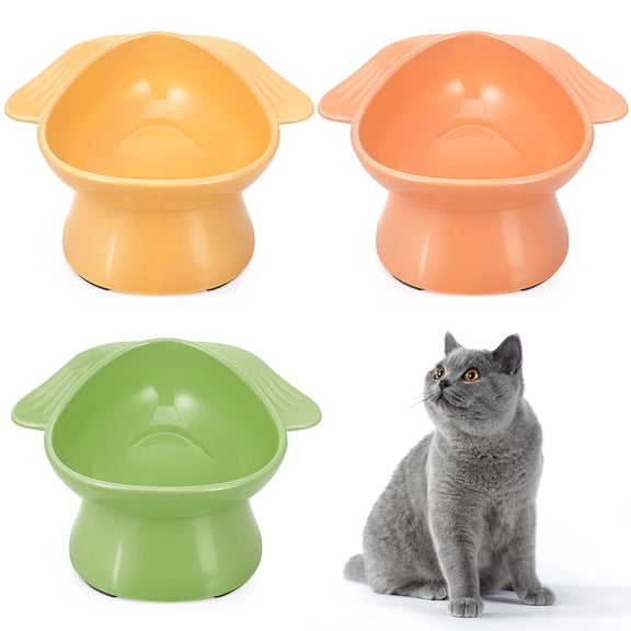 shuaien 3-Pack Elevated Cat Bowls, Non-Slip Raised Pet Bowls, Pet Feeding Set, PP Plastic Double Handle Food & Water Bowls for Small Medium Dogs and Cats