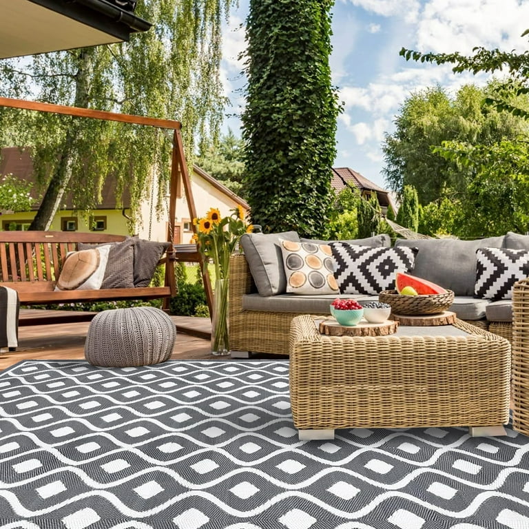 RURALITY Outdoor Rugs 5x8 Waterproof for Patios Clearance,Plastic Straw  Mats for Backyard,Porch,Deck,Balcony,Reversible,2-Frame Pattern