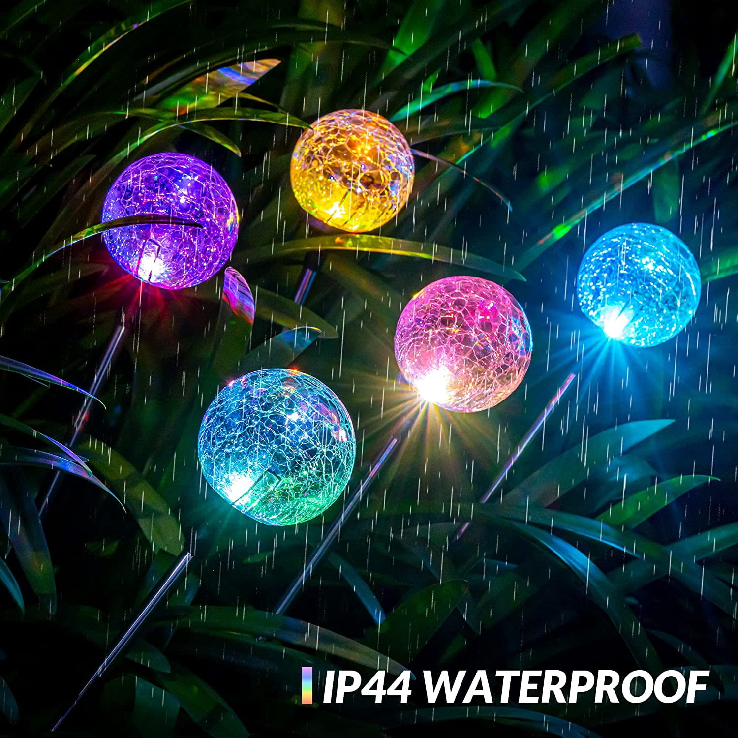 3 Pack Solar Garden Globe Lights Color Changing Cracked Glass Ball Waterproof Outdoor