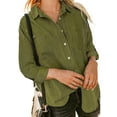 thumbnail image 2 of Txlixc Blusa vaquera de moda femenina, solapa de color sólido, botón de manga larga, blusa vaquera suelta Txlixc moda, 2 of 9