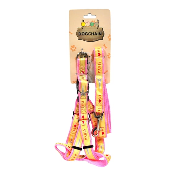 Adjustable Dog Harness with Leash Pink