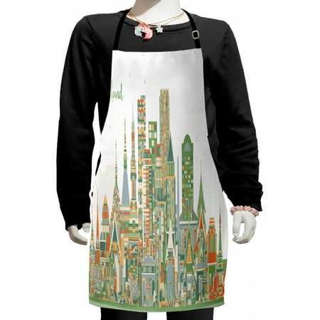 

Travel Kids Apron Thailand Skyline in Abstract Buildings Boys Girls Apron Bib with Adjustable Ties for Cooking Baking Painting White Reseda Green by Ambesonne